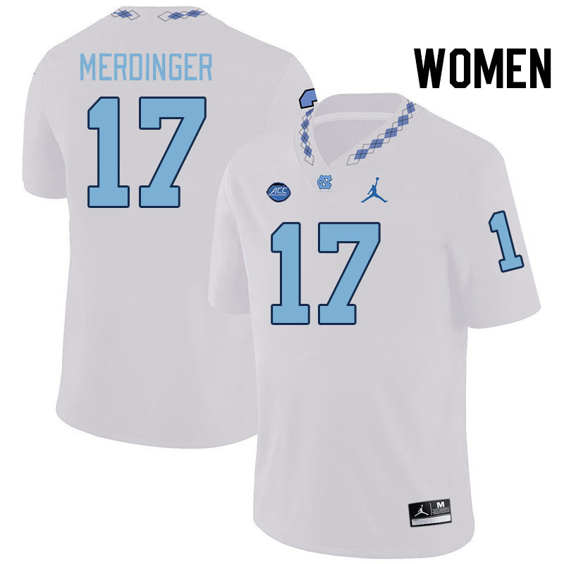 Women #17 Michael Merdinger North Carolina Tar Heels College Football Jerseys Stitched-White